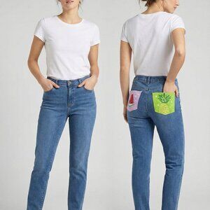 Gloria Vanderbilt Amanda Blue Denim Jeans 6 Watermelon Pineapple Pockets